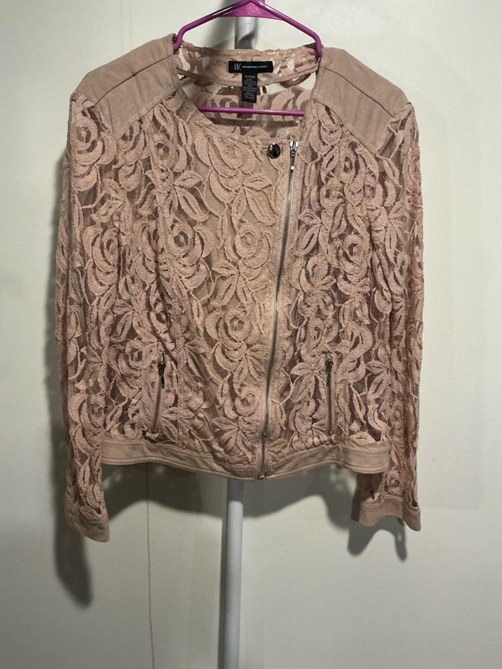 INC International Concepts Blush Lace Moto Jacket